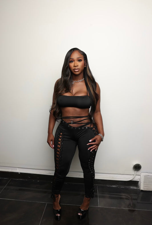 After Hours Lace Up Pants Set - Black